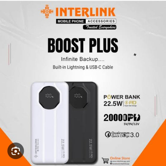 INTERLINK Boost PowerBank 20,000 Mah Support 22 watt